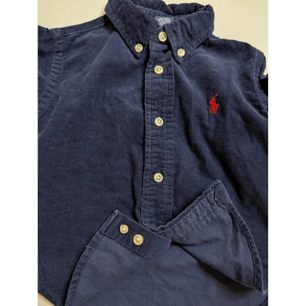 Ralph Lauren Navy Corduroy Button Down Shirt Long‎ Sleeve Pony Logo Kids 18M